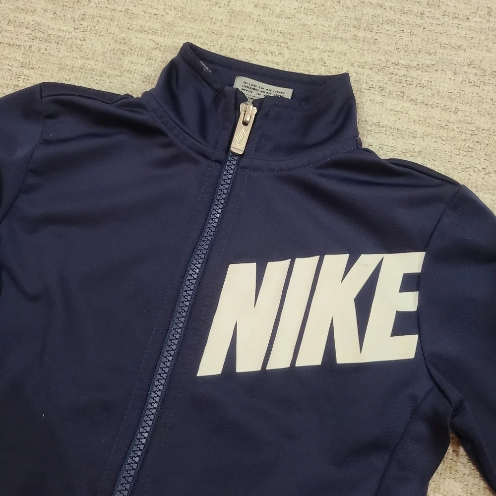 Nike Boys Navy Blue Full Zip Up Track Jacket Size 2T Pockets Logo Collared Long